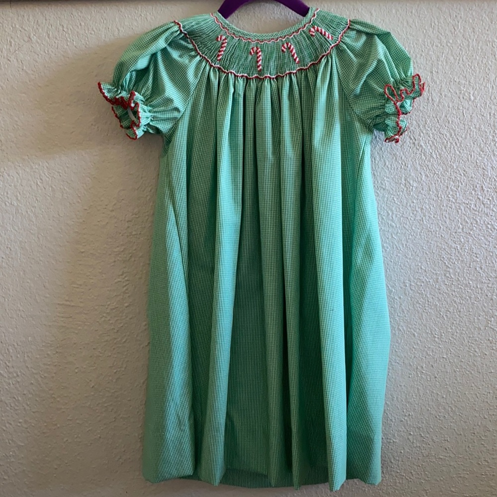 PETIT BEBE BABY / TODDLER GIRLS GREEN CHECK SMOCKED DRESS